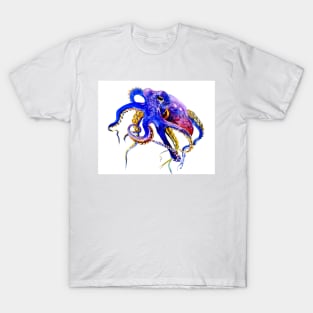 Ocotpus Blue, Gold aquatic Beach Octopus design T-Shirt